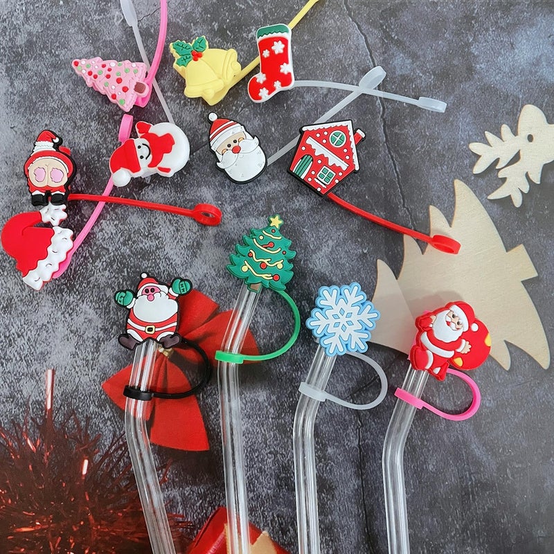 DEWJDFSC 12Pcs Straw Covers Cap for Stanley Cup,Christmas Silicone Straw Cover Straw Toppers Compatible with Stanley 30&40 Oz Tumbler Cute Santa Claus Snow Christmas Tree for Stanley Cup Accessories - Image 3
